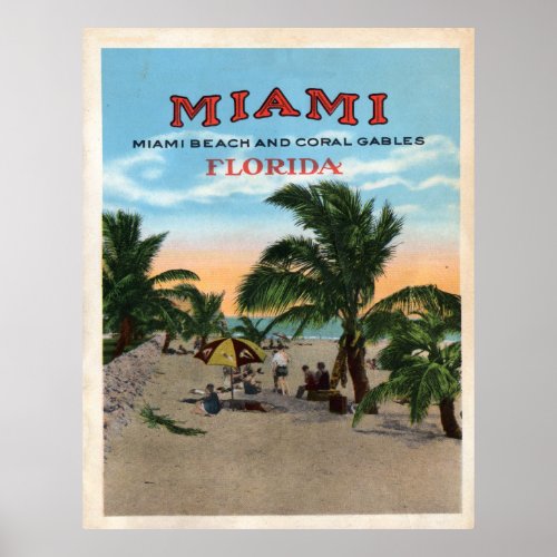 Vintage Miami and Coral Gables Florida Travel Poster