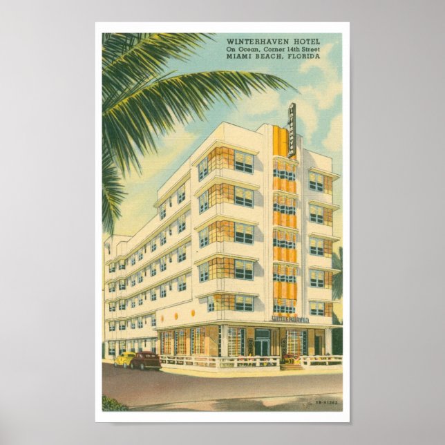 Vintage Miami Art Deco Travel Poster (Front)