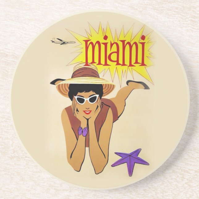 Vintage Miami Beach Drink Coaster (Front)