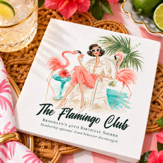 Vintage Miami Beach Flamingo Cocktail Party Napkins