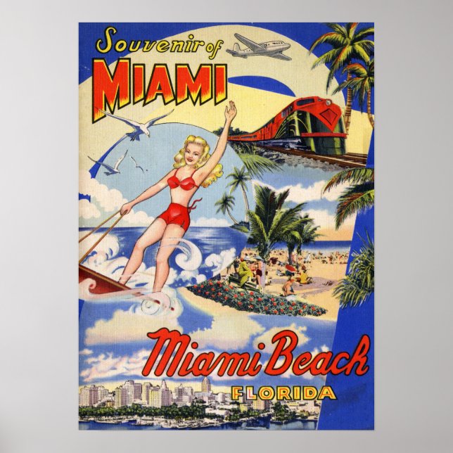 Vintage Miami Beach Florida Travel Poster (Front)