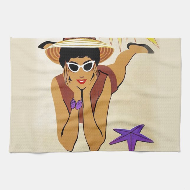 Vintage Miami Beach Kitchen Towel (Horizontal)