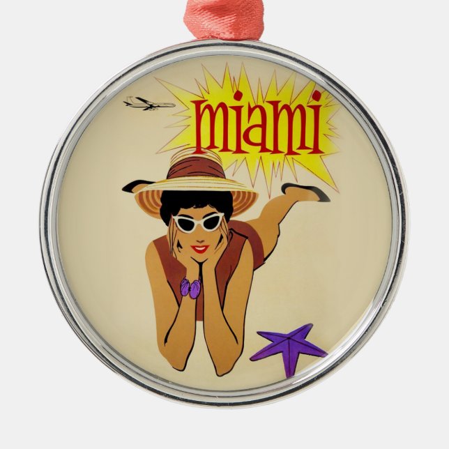 Vintage Miami Beach Metal Ornament (Front)