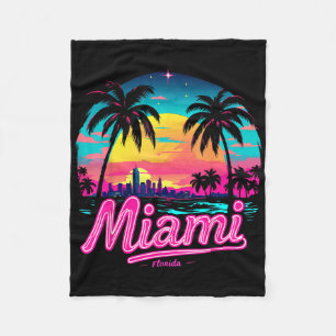 Vintage Miami Beach – Retro 305 Florida Sunset Gra Fleece Blanket
