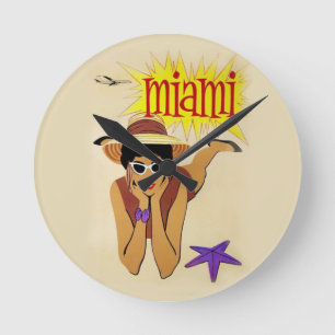 Vintage Miami Beach Round Clock