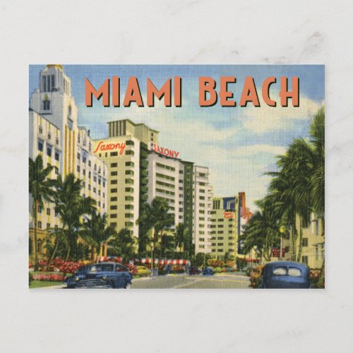 Vintage Miami Beach Street Scene Postcard