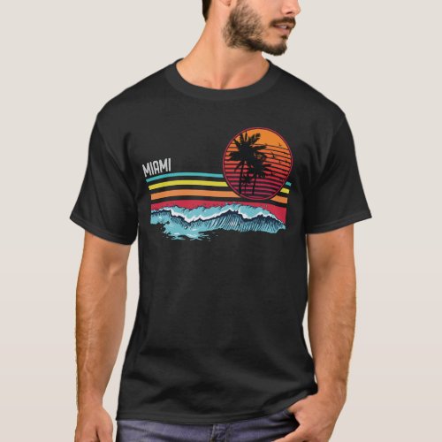 Vintage Miami Beach Surf Sunset Retro Surfing Wave T_Shirt