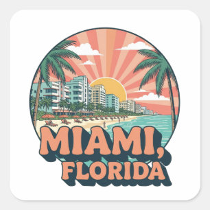Vintage Miami Florida 80s Art Travel Logo Square Sticker