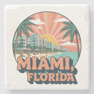 Vintage Miami Florida 80s Art Travel Logo Stone Coaster