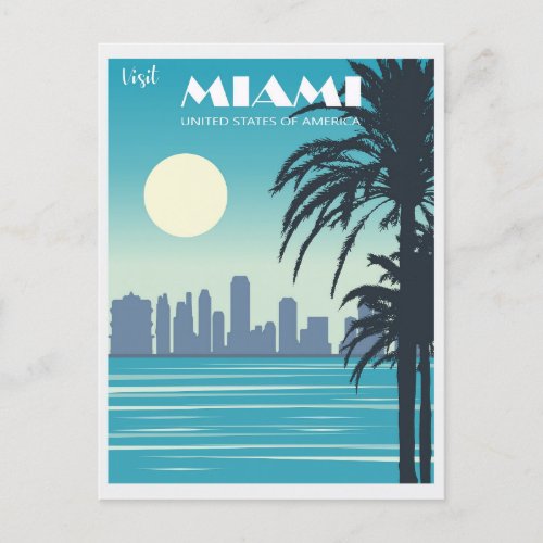 Vintage Miami Florida City Skyline Travel Postcard