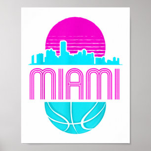 Vintage Miami Florida Cityscape Retro Basketball Poster