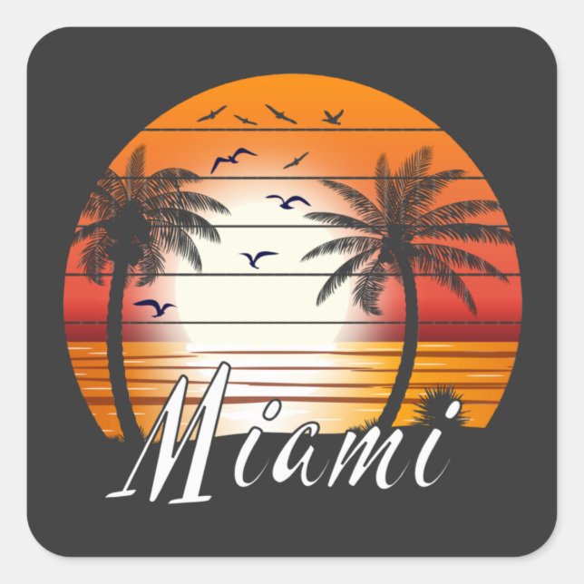 Vintage Miami Florida Palm Trees Summer Beach Square Sticker (Front)