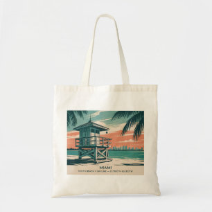 Vintage Miami Florida South Beach Skyline Travel Tote Bag