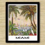 Vintage Miami Florida Travel and Tourism Poster<br><div class="desc">Vintage Miami, Florida illustration adapted from a 1928 travel and tourism promotion shows a scene of the city buildings across the water with coconut palms, tropical plants and bird. Boats and an airplane represent travel possibilities of the era. The name Miami has been added at the bottom in an Art...</div>