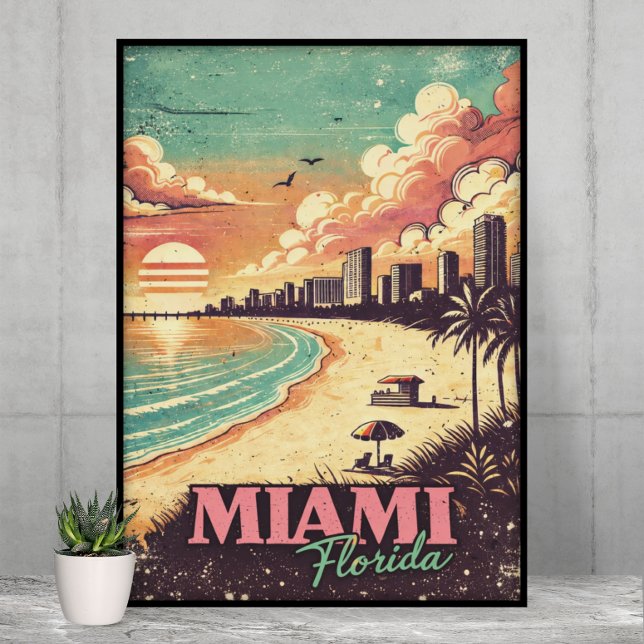 Vintage Miami Florida Travel Illustration Poster (Vintage Miami Florida Travel Illustration Poster)