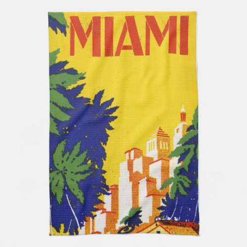 Vintage Miami Florida Travel Kitchen Towel