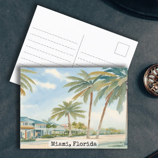 Vintage Miami Florida Watercolor Postcard
