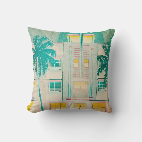Vintage Miami Ocean Drive Throw Pillow