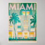 Vintage Miami, Ocean Drive Travel Poster<br><div class="desc">This original Vintage Republic design showcases famous art deco architecture on Ocean Drive, Miami, Florida. In pastel blue’s and dusty pink’s the tropical nature of the location is brought to life. The main feature of the design is a large hotel and two palm trees both of which are bathed in...</div>