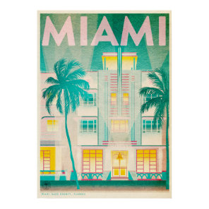 Vintage Miami, Ocean Drive Travel Poster