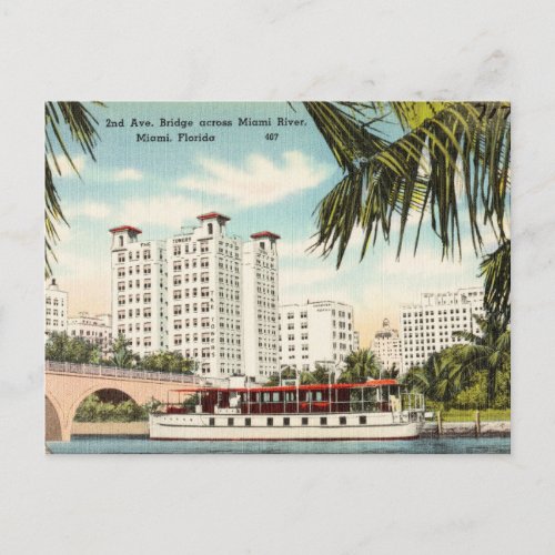 Vintage Miami River Miami Florida Postcard
