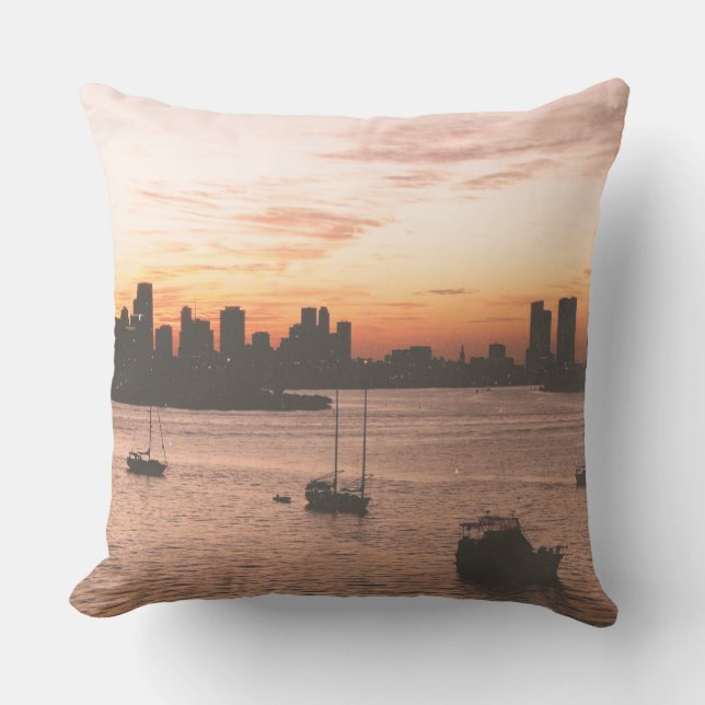 Vintage Miami Skyline Throw Pillow (Front)