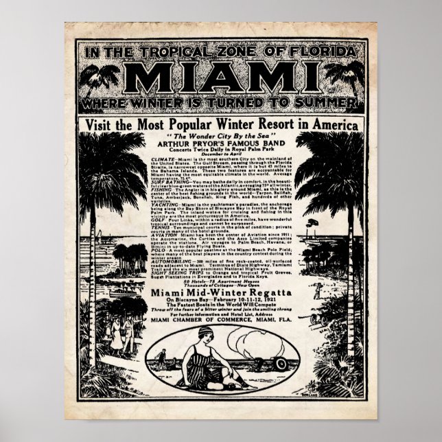 Vintage Miami Travel Ad Print (Front)