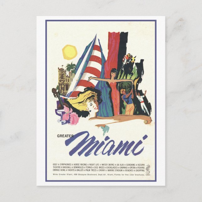 Vintage Miami Travel Poster Postcard (Front)