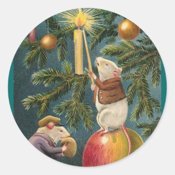 Vintage Mice & Candle Christmas Stickers by vintagecreations at Zazzle