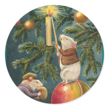 Vintage Mice & Candle Christmas Stickers