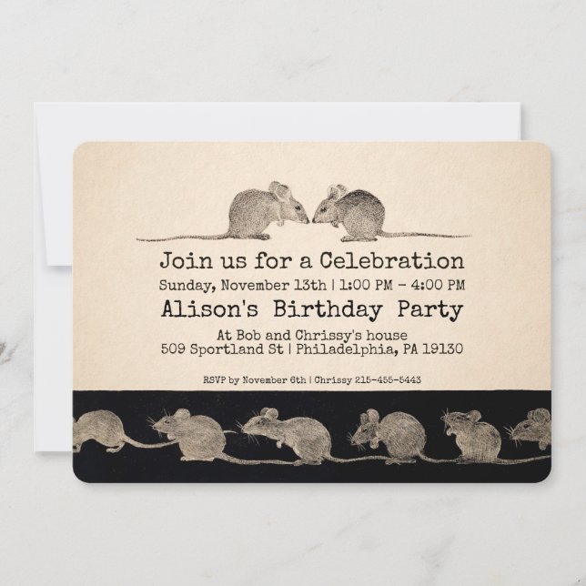 Vintage Mice Customizable Party Invitation (Front)