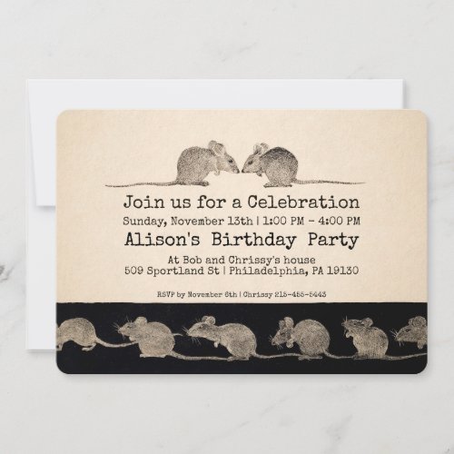 Vintage Mice Customizable Party Invitation