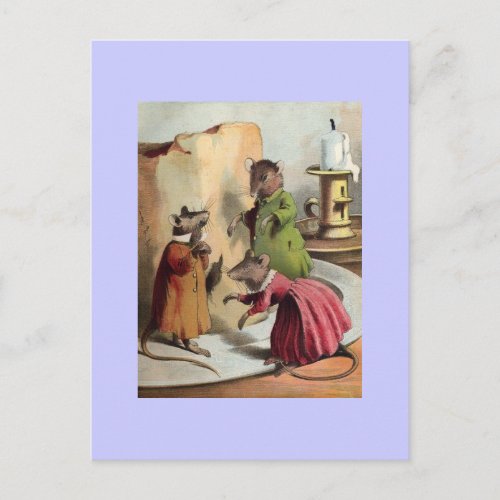 Vintage Mice in Clothes Customizable Art Postcard
