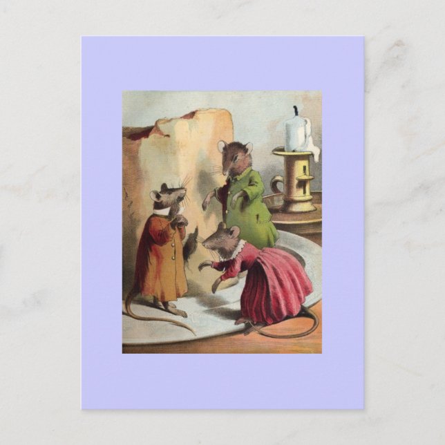 Vintage Mice in Clothes Customizable Art Postcard (Front)