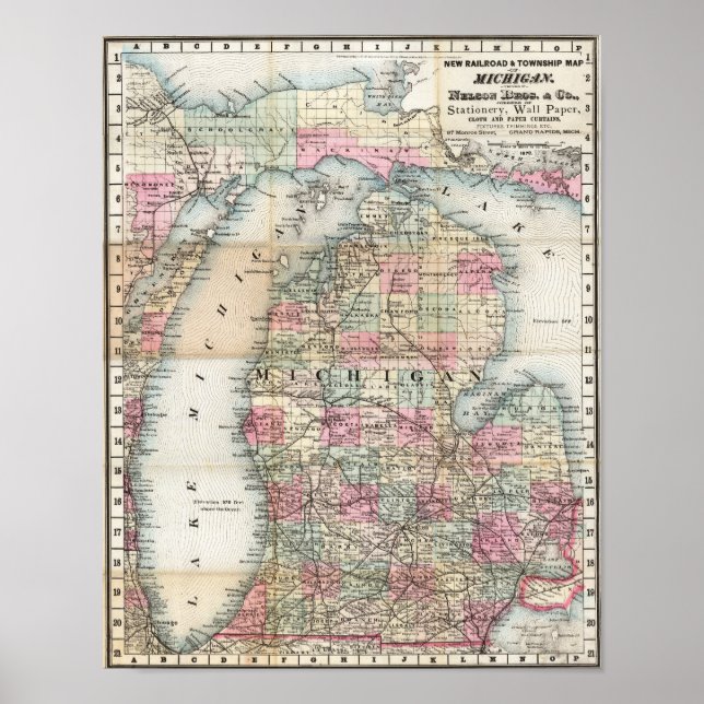 Vintage Michigan Area Map 1878 Poster (Front)