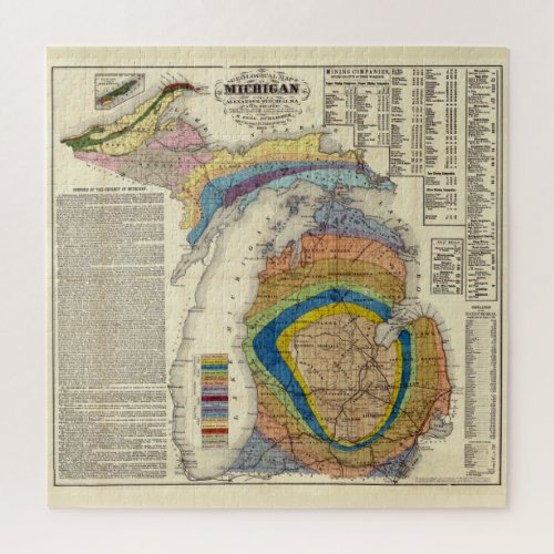 Vintage Michigan Geological Map 1865 Jigsaw Puzzle