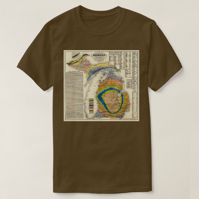 Vintage Michigan Geological Map 1865 T-Shirt (Design Front)