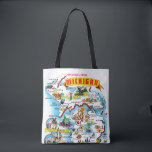 Vintage Michigan Greetings Map  Tote Bag<br><div class="desc">A wonderful vintage,  colorfully illustrated postcard map of the State of Michigan we have repurposed!</div>