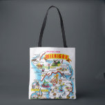 Vintage Michigan Greetings Map  Tote Bag<br><div class="desc">A wonderful vintage,  colorfully illustrated postcard map of the State of Michigan we have repurposed!</div>
