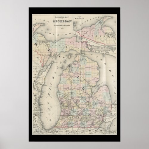 Vintage Michigan Map Poster