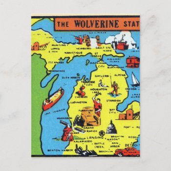 Vintage Michigan The Wolverine State Postcard by seemonkee at Zazzle
