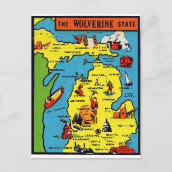 Vintage Michigan Wolverine State Decal Postcard by seemonkee at Zazzle