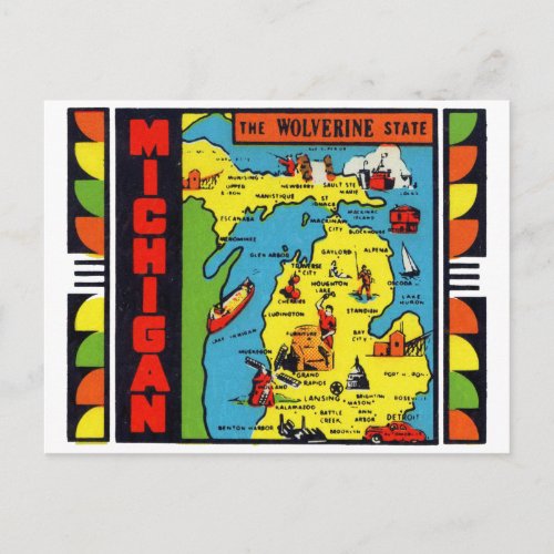 Vintage Michigan Wolverine State Decal Postcard