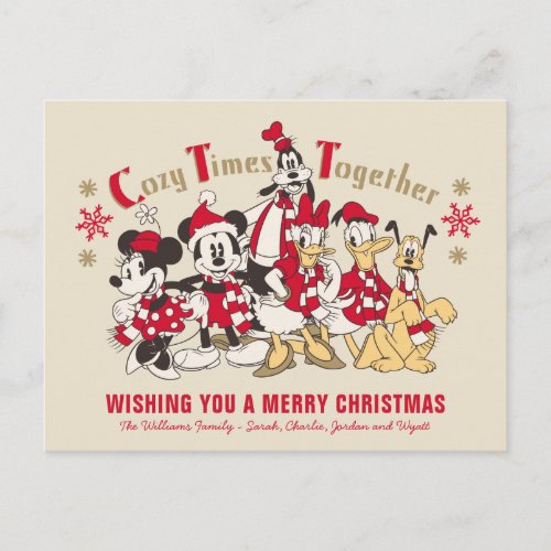 Vintage Mickey  Friends  Cozy Times Together Holiday Postcard