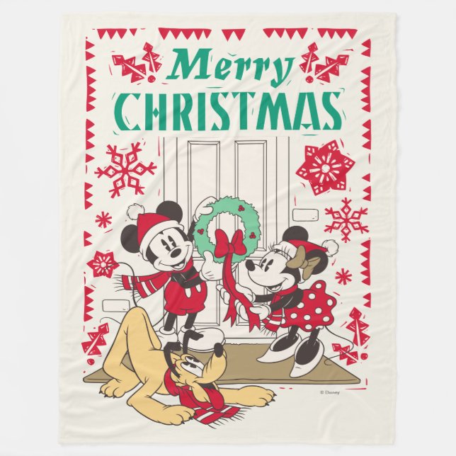 Vintage Mickey & Friends | Merry Christmas Fleece Blanket (Front)