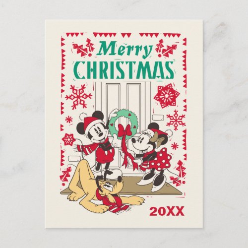 Vintage Mickey  Friends  Merry Christmas Holiday Postcard