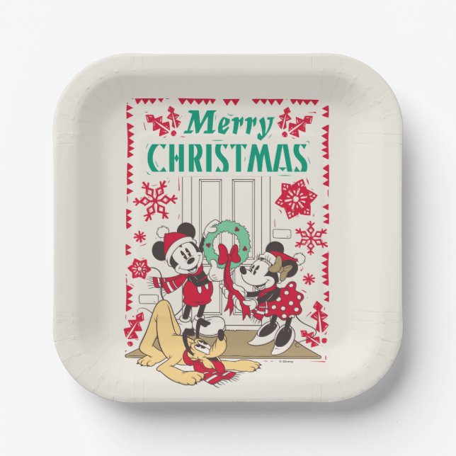 Vintage Mickey & Friends | Merry Christmas Paper Plates (Front)