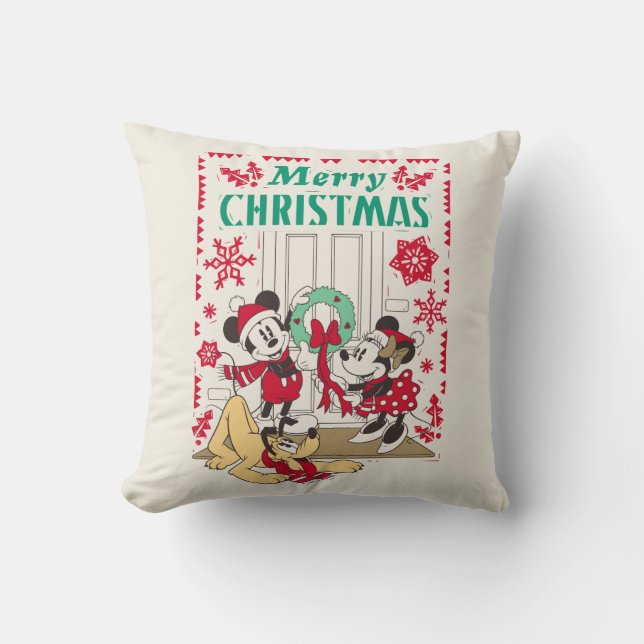 Vintage Mickey & Friends | Merry Christmas Throw Pillow (Front)