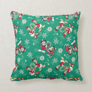 Vintage Mickey & Friends Winter Fun Pattern Throw Pillow