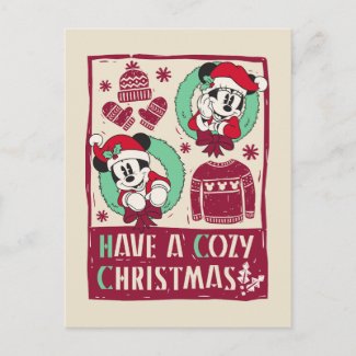 Vintage Mickey & Mickey | Have a Cozy Christmas Holiday Postcard
